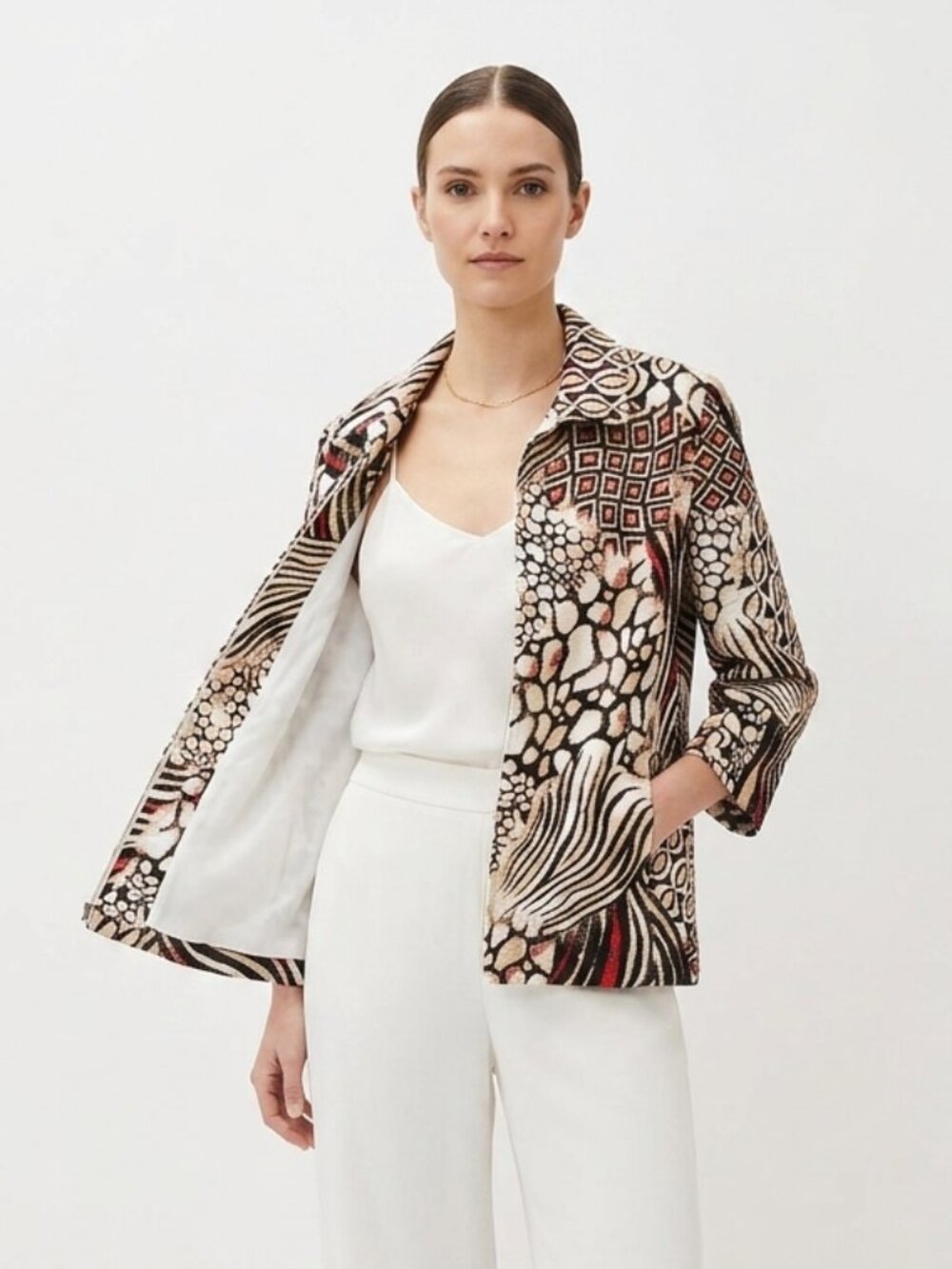 Alfred Dunner Jacket Black Tan Open Office Grunge Artsy 12